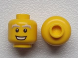 Yellow Minifigure, Head Male White and Gray Bushy Eyebrows, Open Mouth Smile Pattern - Hollow Stud
