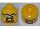 Yellow Minifigure, Head Glasses with Safety Goggles, Brown Eyebrows and Goatee Pattern - Hollow Stud