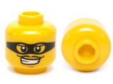 Yellow Minifigure, Head Male Black Eye Mask Black with Eye Holes and Thin Moustache Pattern - Hollow Stud