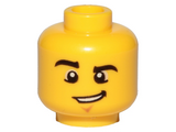 Yellow Minifigure, Head Male Black Eyebrows, Chin Dimple and Lopsided Grin Pattern - Hollow Stud
