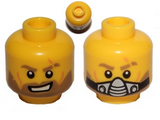 Yellow Minifigure, Head Dual Sided Light Brown Eyebrows and Beard, Scar, Open Mouth with Teeth / Breathing Apparatus Pattern - Hollow Stud