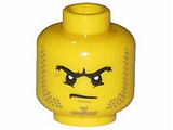 Yellow Minifigure, Head Beard Stubble, Black Angry Eyebrows and Scowl, White Pupils Pattern - Hollow Stud