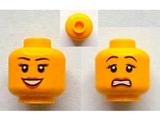 Yellow Minifigure, Head Dual Sided Female Peach Lips, Black Eyebrows, Open Mouth Smile / Scared Pattern - Hollow Stud