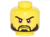 Yellow Minifigure, Head Beard Black, Moustache, Arched Eyebrows, White Pupils, Grim Mouth Pattern - Hollow Stud