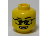 Yellow Minifigure, Head Female Black Glasses, Dark Brown Eyebrows, Medium Nougat Lips, and Open Mouth Smile with Teeth Pattern - Hollow Stud