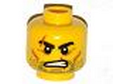 Yellow Minifig, Head Beard Stubble, Scars over Right Eyebrow and Mouth, Angry Pattern - Stud Recessed