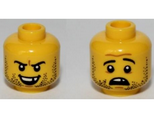 Yellow Minifigure, Head Dual Sided Beard Stubble, Missing Tooth, Open Grin / Frown Pattern - Hollow Stud
