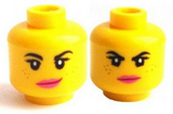 Yellow Minifigure, Head Dual Sided Female Black Eyebrows, Freckles, Eyelashes, Pink Lips, Lopsided Smile / Determined Pattern (Wyldstyle) - Hollow Stud