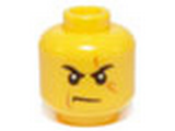 Yellow Minifig, Head Male Stern Black Eyebrows, White Pupils, Frown, Scar Across Left Eye, No Chin Dimple Pattern - Stud Recessed