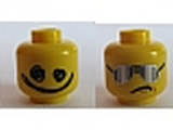 Yellow Minifig, Head Dual Sided Silver Sunglasses / Scribble-Face Pattern - Stud Recessed