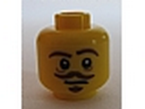 Yellow Minifig, Head Brown Eyebrows, Goatee and Moustache, White Pupils Pattern - Stud Recessed
