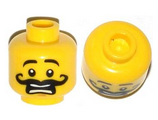 Yellow Minifigure, Head Moustache Curly Long Thick, Open Mouth, Scared Pattern - Hollow Stud