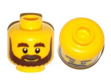 Yellow Minifigure, Head Beard Brown, Bushy Eyebrows, Grin and White Pupils Pattern - Hollow Stud
