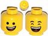 Yellow Minifig, Head Dual Sided Open Lopsided Smile / Laughing Pattern (Emmet) - Stud Recessed