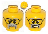 Yellow Minifigure, Head Dual Sided Black Glasses, Gray Moustache and Eyebrows, Cheek Lines, Mouth Closed / Clenched Teeth Pattern - Hollow Stud