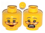 Yellow Minifigure, Head Dual Sided Female Copper Glasses, Gray Eyebrows, Red Lips, Cheek Lines, Smile / Scared Pattern - Hollow Stud