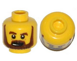Yellow Minifigure, Head Beard Brown, Bushy Eyebrows, Lines under Eyes, Open Mouth Pattern - Hollow Stud