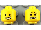 Yellow Minifigure, Head Dual Sided Male Open Smile with Teeth / Eyebrows, Scared Pattern - Hollow Stud