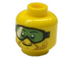 Yellow Minifigure, Head Glasses with Green Goggles and Brown Stubble Pattern - Hollow Stud