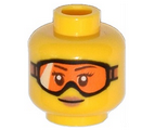 Yellow Minifigure, Head Female Glasses with Orange Goggles and Buff Lips Pattern - Hollow Stud