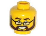 Yellow Minifigure, Head Glasses Rectangular, Black and Brown Beard and Moustache, Bushy Eyebrows, Smile with Teeth Pattern - Hollow Stud