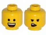 Yellow Minifig, Head Dual Sided Open Smile with Tongue / Open Mouth on One Side Pattern (Emmet) - Stud Recessed