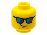 Yellow Minifigure, Head Glasses with Blue Sunglasses and Crooked Smile Pattern - Hollow Stud