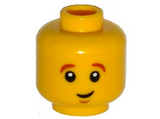 Yellow Minifigure, Head Dark Orange Eyebrows, White Pupils, Crooked Smile and Chin Dimple Pattern - Hollow Stud