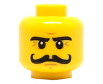 Yellow Minifigure, Head Moustache Curly Long, Stern Eyebrows, White Pupils Pattern - Hollow Stud