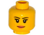Yellow Minifigure, Head Female with Black Thin Eyebrows, Eyelashes, White Pupils and Peach Lips Smile Pattern - Hollow Stud