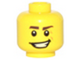 Yellow Minifig, Head Dark Brown Eyebrows, Crooked Smile and Laugh Lines Pattern - Stud Recessed