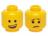 Yellow Minifigure, Head Dual Sided Open Lopsided Smile / Pinched Eyebrows and Frown Pattern (Emmet) - Hollow Stud