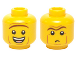 Yellow Minifigure, Head Dual Sided Brown Unibrow, Cheek Lines, Open Mouth Smile / Small Frown Pattern (President Business) - Hollow Stud