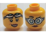 Yellow Minifigure, Head Dual Sided Female Red Lips, Goggles, Closed Mouth / Open Mouth Smile Pattern (Christina Hydron) - Hollow Stud