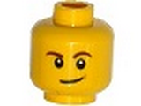 Yellow Minifig, Head Brown Eyebrows, White Pupils, Lopsided Smile with Brown Dimple Pattern - Stud Recessed