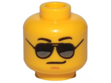 Yellow Minifigure, Head Glasses with Black and Silver Sunglasses, Black Eyebrows, Chin Dimple, Grim Mouth Pattern - Hollow Stud