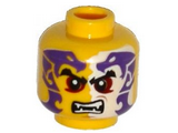 Yellow Minifigure, Head Black Eyebrows, Dark Red Eyes, Dark Purple and White Snakes Tattoo, Open Mouth with Fangs Pattern - Hollow Stud