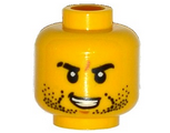 Yellow Minifigure, Head Beard Stubble, Black Eyebrows, Scar on Right Eyebrow, Open Mouth with Teeth Pattern - Hollow Stud