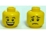 Yellow Minifigure, Head Dual Sided Huge Grin, White Pupils, Eyebrows / Sad with Tear, Concave Eyebrows Pattern - Hollow Stud