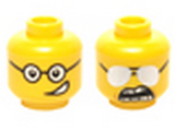 Yellow Minifig, Head Dual Sided Black Glasses, Crooked Smile / Sunglasses, Clenched Teeth Pattern - Stud Recessed