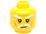 Yellow Minifig, Head White Moustache, Goatee and Eyebrows, Brown Forehead and Cheek Lines, Slight Smile Pattern - Stud Recessed