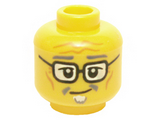 Yellow Minifigure, Head Goatee, Dark Bluish Gray Eyebrows, Glasses, Crooked Smile, Cheek Lines and Forehead Wrinkles Pattern - Hollow Stud