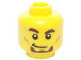 Yellow Minifigure, Head Dark Brown Thick Eyebrows and Goatee, White Pupils, Smirk and Cheek Lines Pattern - Hollow Stud