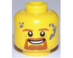 Yellow Minifigure, Head Brown Eyebrows, Goatee and Moustache, White Pupils, Gray Soot Marks Pattern - Hollow Stud