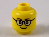 Yellow Minifigure, Head Glasses Rounded with Brown Thin Eyebrows, Smile Pattern - Hollow Stud