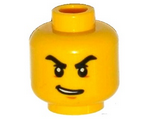 Yellow Minifigure, Head Black Thick Angry Eyebrows, Lopsided Open Smile Pattern - Hollow Stud