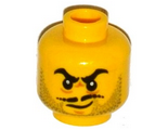 Yellow Minifigure, Head Beard Gray Stubble, Black Moustache and Angry Eyebrows, Lines under Eyes, Smirk Pattern - Hollow Stud