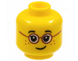 Yellow Minifigure, Head Glasses with Red Round Frames, Black Eyebrows, Freckles Pattern - Hollow Stud