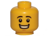 Yellow Minifigure, Head Black Eyebrows, White Pupils, Chin Dimple, Open Mouth Smile with Teeth Pattern - Hollow Stud