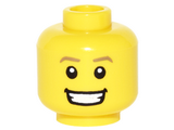 Yellow Minifigure, Head Dark Tan Eyebrows, Open Mouth Smile with Teeth Pattern - Hollow Stud